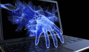 Digital hand coming out of the laptop